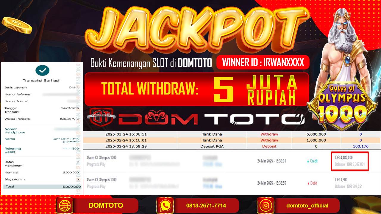 JACKPOT SLOT GATES OF OLYMPUS 1000  24 MARET 2025